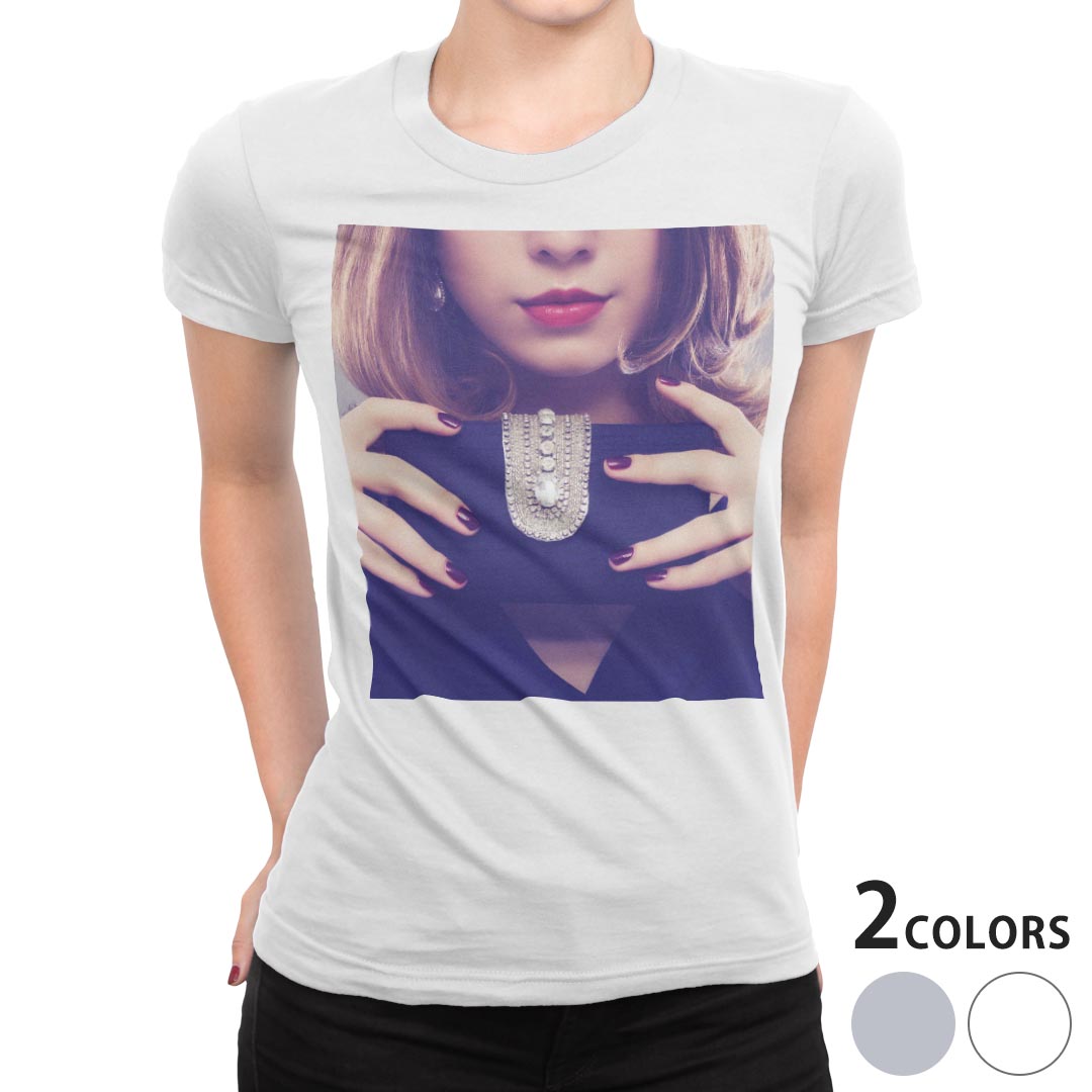 tシャツ レディース 半袖 白地 デザイン M L 白 ホワイト グレー Tシャツ ティーシャツ T shirt 011803 女性 写真