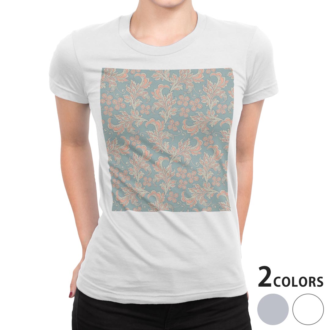 tシャツ レディース 半袖 白地 デザイン M L 白 ホワイト グレー Tシャツ ティーシャツ T shirt 011848 つた　模様　エレガント kabekore-10506663 kabeコレ パッケージ画像