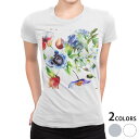 tシャツ レディース 半袖 白地 デザイン M L 白 ホワイト グレー Tシャツ ティーシャツ T shirt 011877 花柄 フラワー おしゃれ(4)