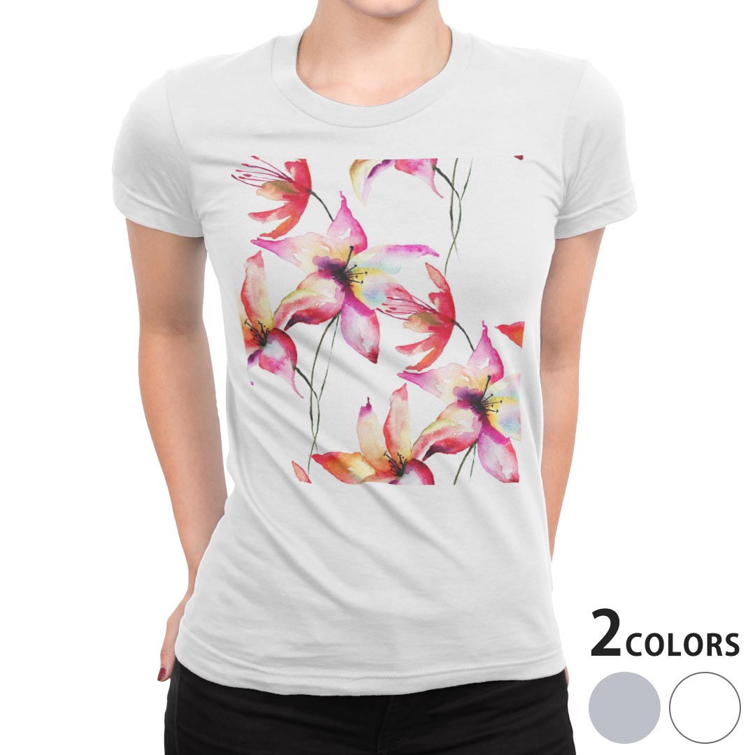 tシャツ レディース 半袖 白地 デザイン M L 白 ホワイト グレー Tシャツ ティーシャツ T shirt 011905 花　花柄　おしゃれ(4.0)