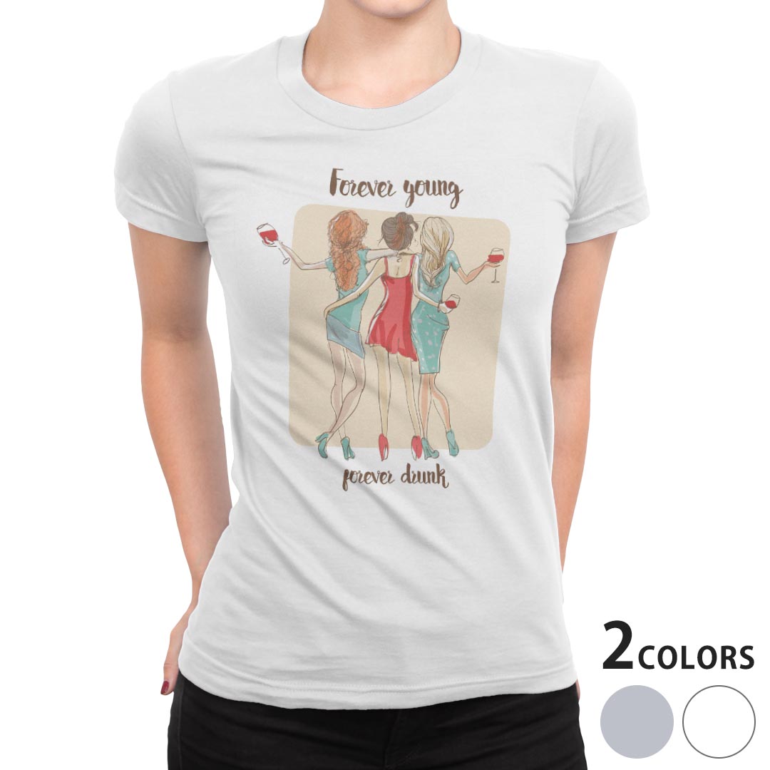 tシャツ レディース 半袖 白地 デザイン M L 白 ホワイト グレー Tシャツ ティーシャツ T shirt 011937 イラスト　女性　おしゃれ