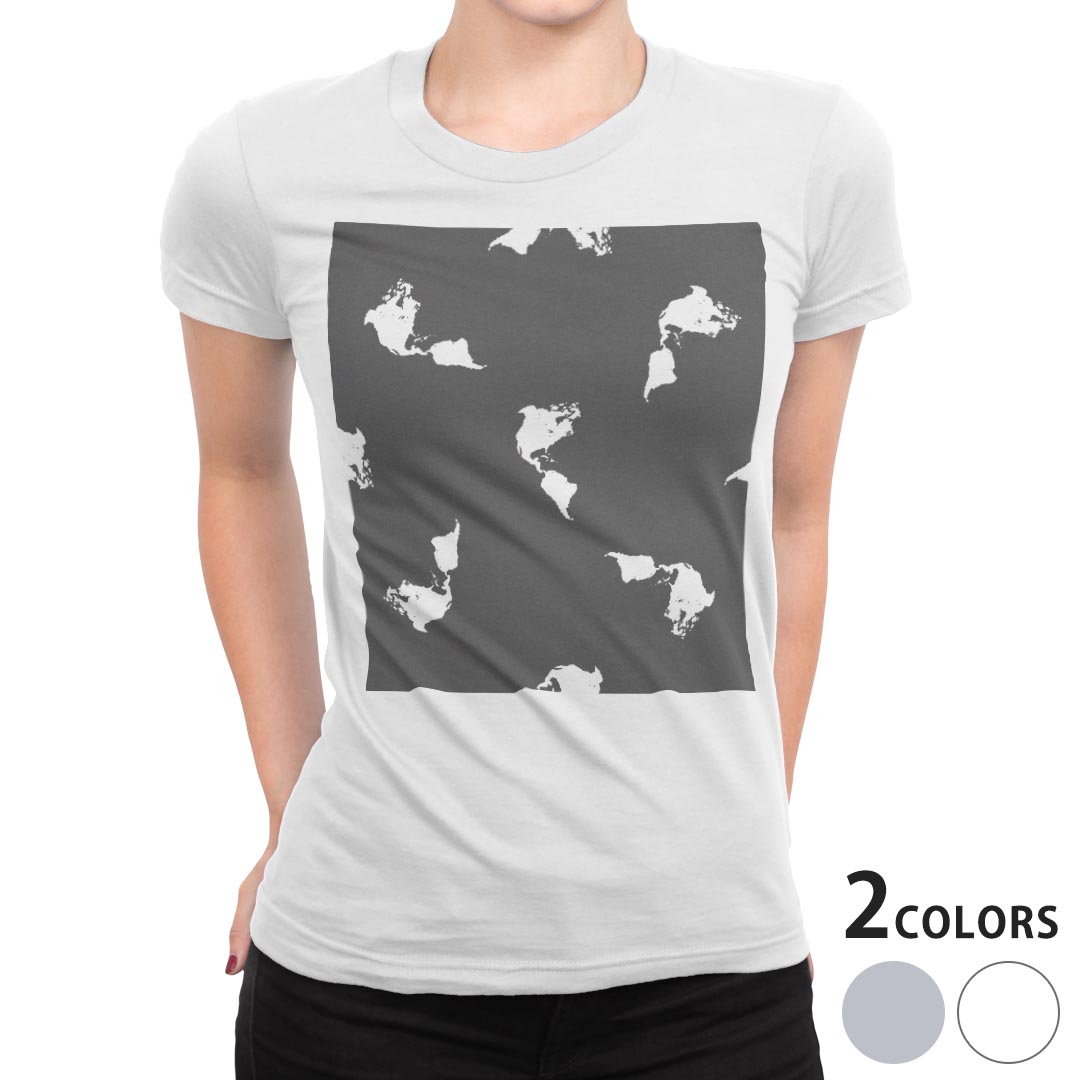 tシャツ レディース 半袖 白地 デザイン M L 白 ホワイト グレー Tシャツ ティーシャツ T shirt 011944 モノトーン　シンプル　地図