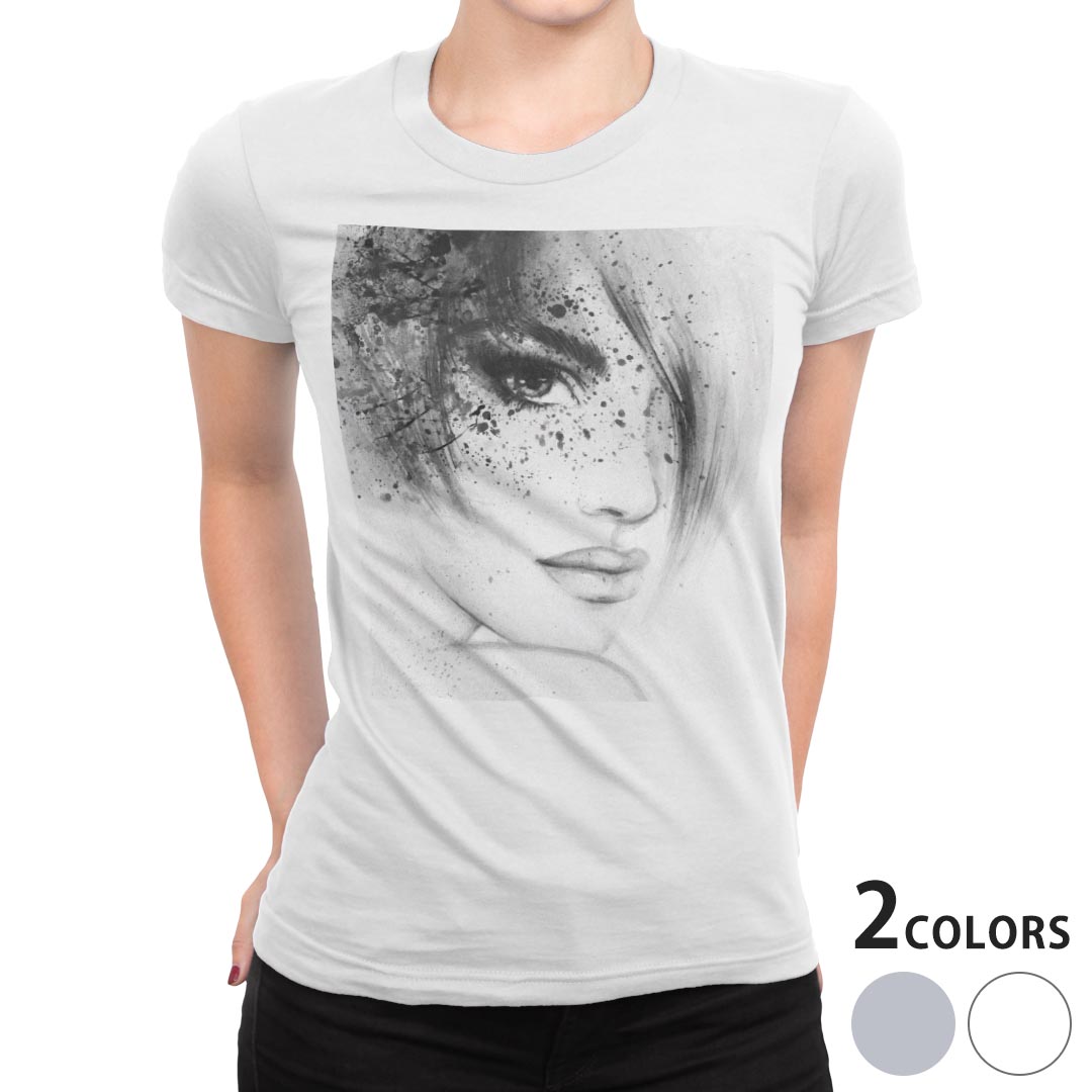 tシャツ レディース 半袖 白地 デザイン M L 白 ホワイト グレー Tシャツ ティーシャツ T shirt 012059 女性 イラスト モノトーン