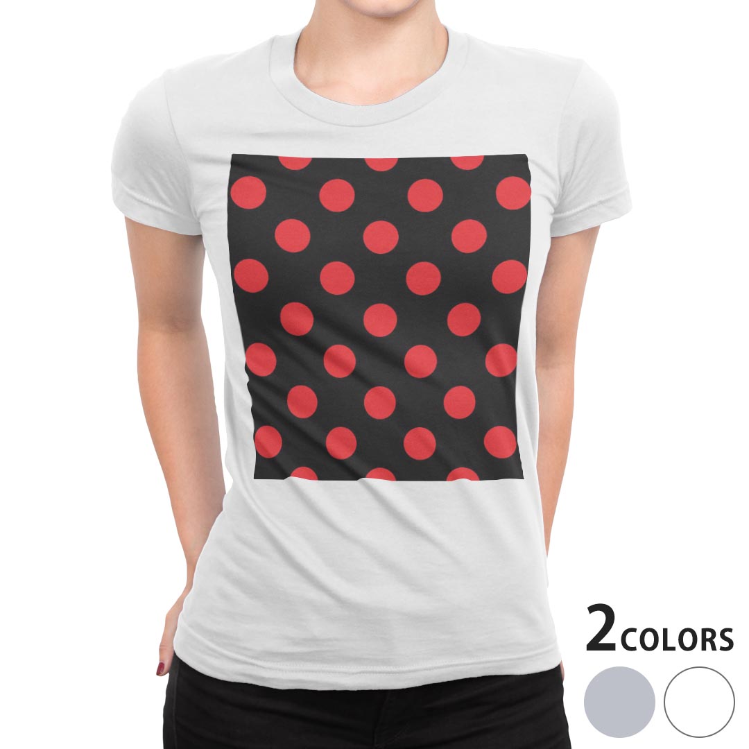 tシャツ レディース 半袖 白地 デザイン M L 白 ホワイト グレー Tシャツ ティーシャツ T shirt 012336 赤　黒　ドット