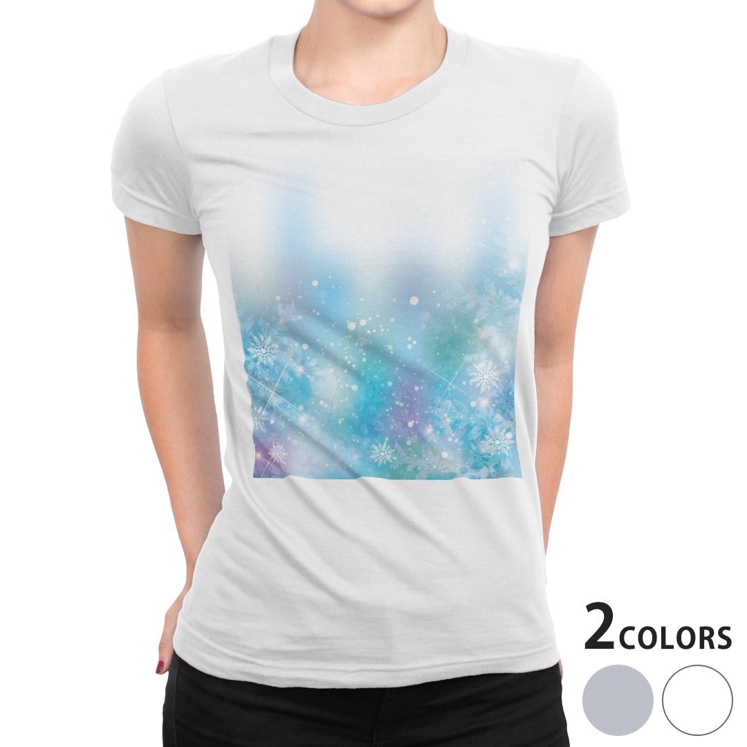 tシャツ レディース 半袖 白地 デザイン M L 白 ホワイト グレー Tシャツ ティーシャツ T shirt 012417 雪　結晶　水色