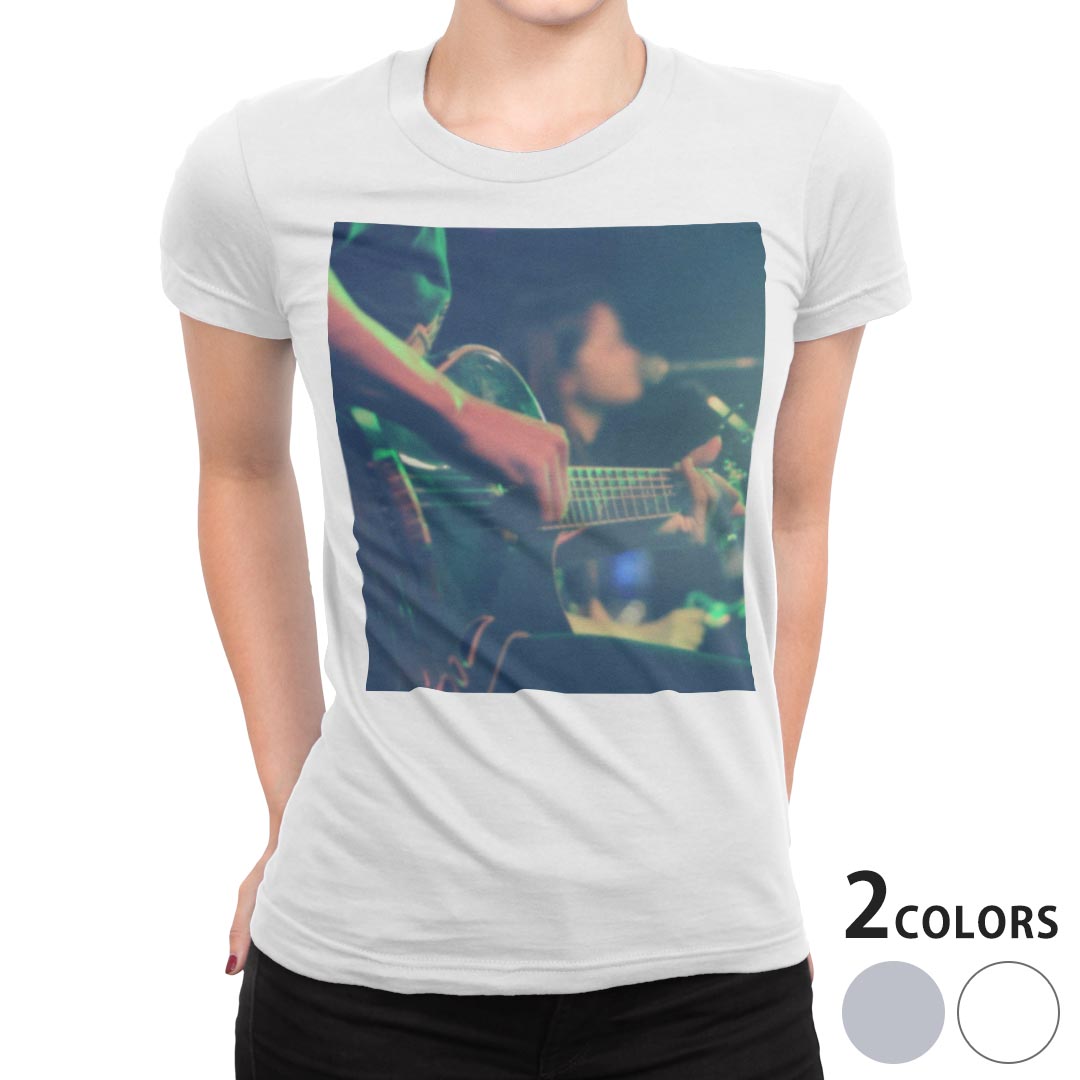 tシャツ レディース 半袖 白地 デザイン S M L XL Tシャツ ティーシャツ T shirt 012493 ギター　マイク　写真