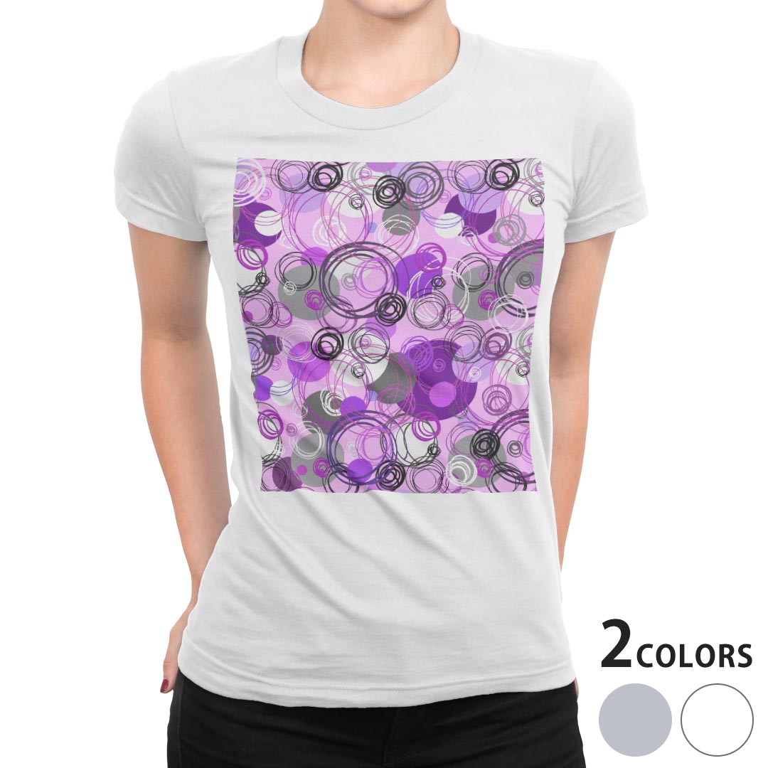 tシャツ レディース 半袖 白地 デザイン M L 白 ホワイト グレー Tシャツ ティーシャツ T shirt 012546 丸 水玉 紫