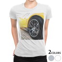 tシャツ レディース 半袖 白地 デザイン M L 白 ホワイト グレー Tシャツ ティーシャツ T shirt 012610 車 写真 黄色(4)