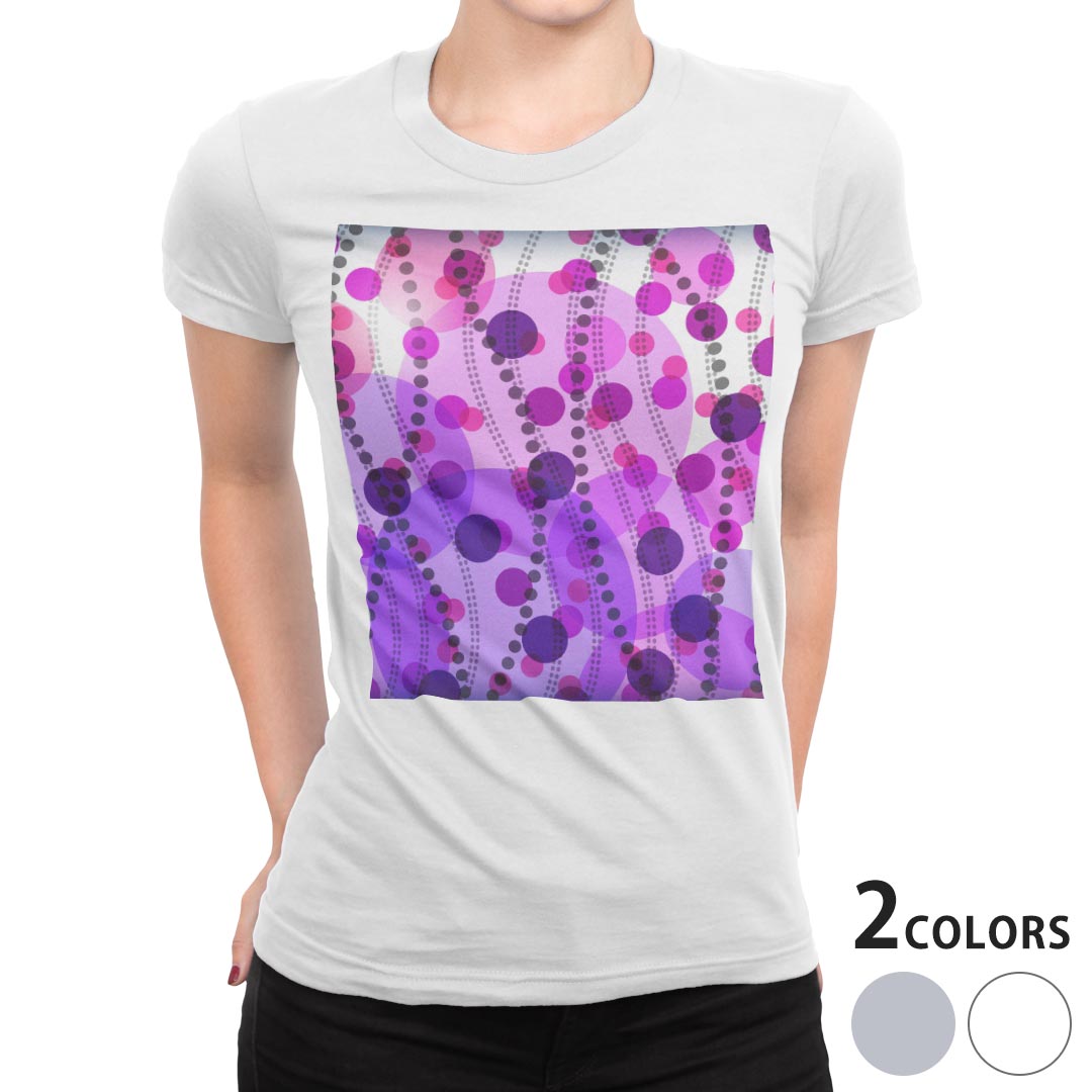 tシャツ レディース 半袖 白地 デザイン M L 白 ホワイト グレー Tシャツ ティーシャツ T shirt 012644 紫 ドット 水玉