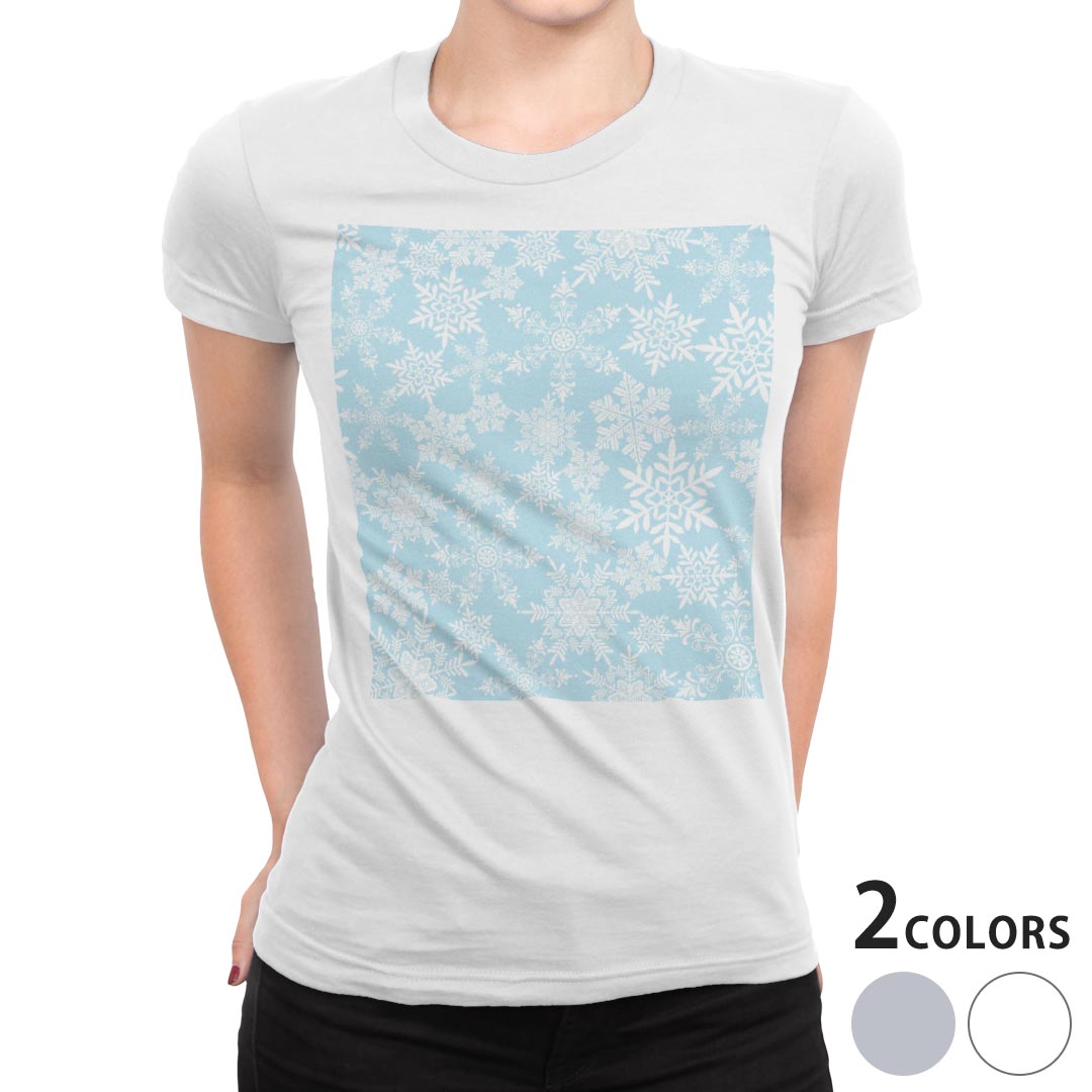 tシャツ レディース 半袖 白地 デザイン M L 白 ホワイト グレー Tシャツ ティーシャツ T shirt 012645 雪　結晶　冬
