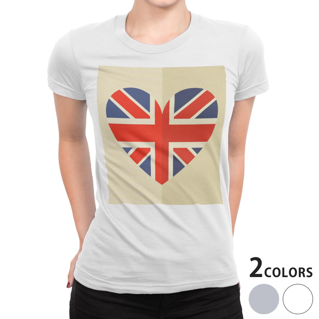tシャツ レディース 半袖 白地 デザイン M L 白 ホワイト グレー Tシャツ ティーシャツ T shirt 012685 ハート　イギリス　ユニオンジャック