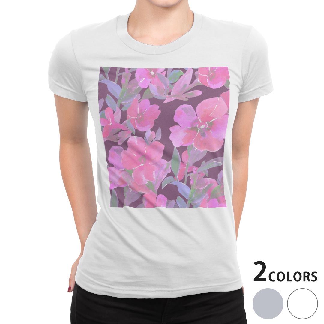 tシャツ レディース 半袖 白地 デザイン M L 白 ホワイト グレー Tシャツ ティーシャツ T shirt 012745 花 花柄