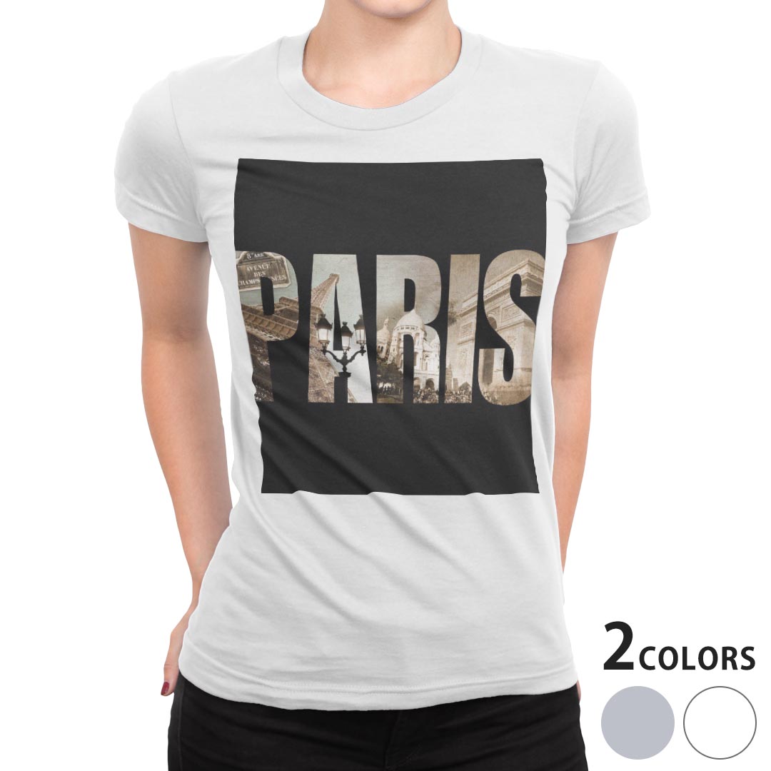 tシャツ レディース 半袖 白地 デザイン M L 白 ホワイト グレー Tシャツ ティーシャツ T shirt 012831 パリ　英語　文字(4.0)