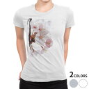 tシャツ レディース 半袖 白地 デザイン M L 白 ホワイト グレー Tシャツ ティーシャツ T shirt 012849 桜 花 春
