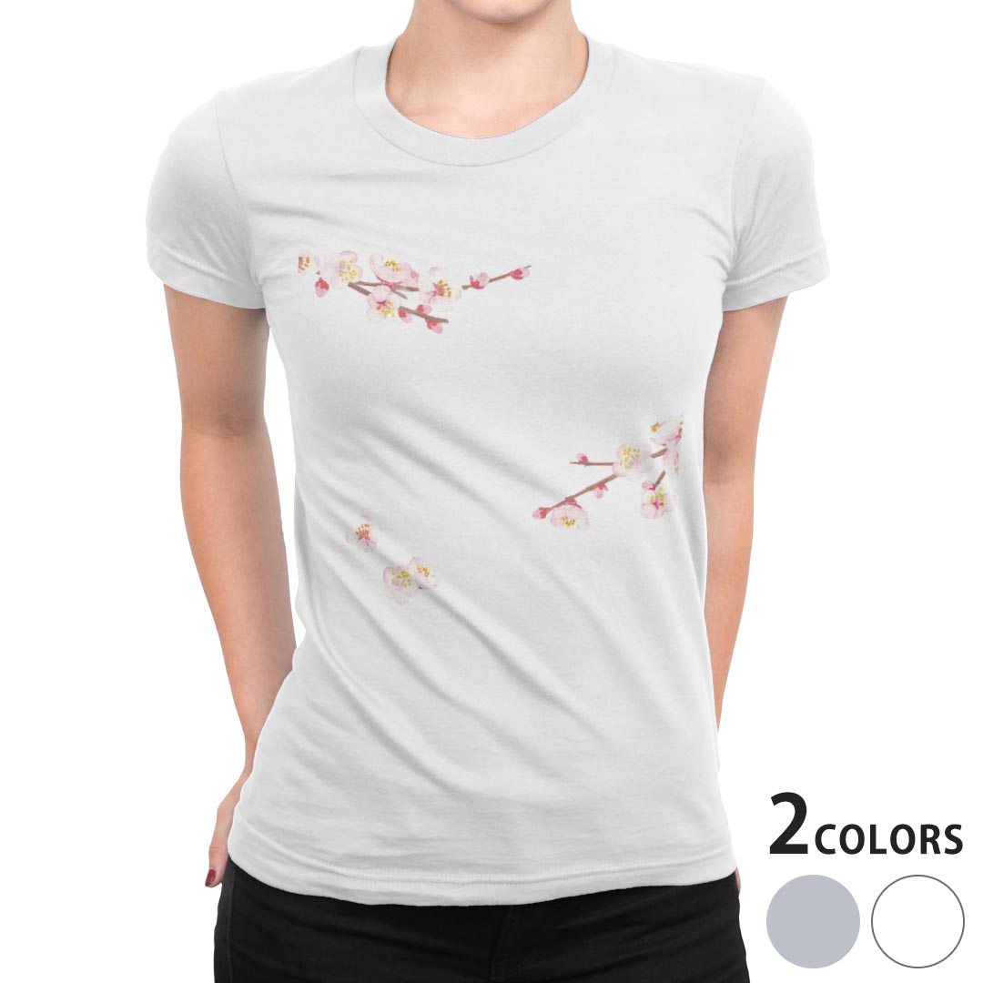 tシャツ レディース 半袖 白地 デザイン M L 白 ホワイト グレー Tシャツ ティーシャツ T shirt 012884 桜 花 春