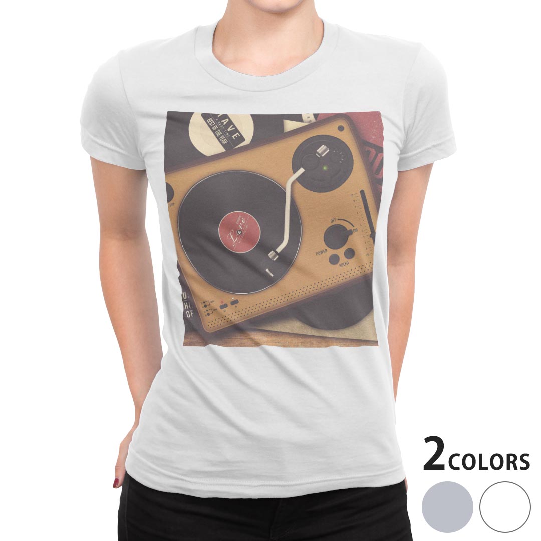 tシャツ レディース 半袖 白地 デザイン S M L XL Tシャツ ティーシャツ T shirt 012918 ラジカセ　音楽　カセット