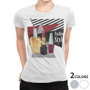 tシャツ レディース 半袖 白地 デザイン M L 白 ホワイト グレー Tシャツ ティーシャツ T shirt 012977 おしゃれ リップ マニキュア