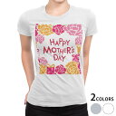 tシャツ レディース 半袖 白地 デザイン M L 白 ホワイト グレー Tシャツ ティーシャツ T shirt 013203 母の日 カーネーション 花