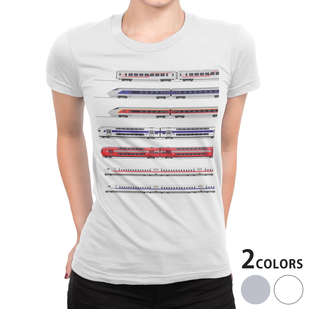 tシャツ レディース 半袖 白地 デザイン S M L XL Tシャツ ティーシャツ T shirt 013216 乗り物　新幹線　電車