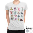 tシャツ レディース 半袖 白地 デザイン M L 白 ホワイト グレー Tシャツ ティーシャツ T shirt 013257 おばけ モンスター イラスト