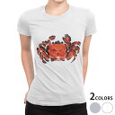 tシャツ レディース 半袖 白地 デザイン M L 白 ホワイト グレー Tシャツ ティーシャツ T shirt 013264 かに 海 絵