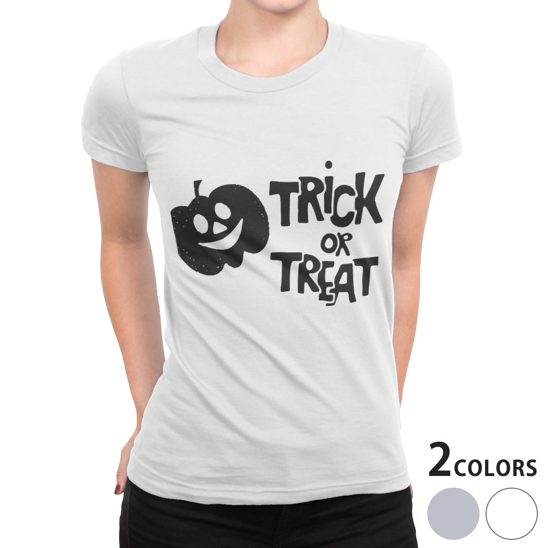 tシャツ レディース 半袖 白地 デザイン M L 白 ホワイト グレー Tシャツ ティーシャツ T shirt 013521 ハロウィン　カボチャ　おばけ