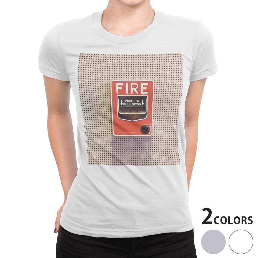 tシャツ レディース 半袖 白地 デザイン M L 白 ホワイト グレー Tシャツ ティーシャツ T shirt 013532 スイッチ ボタン