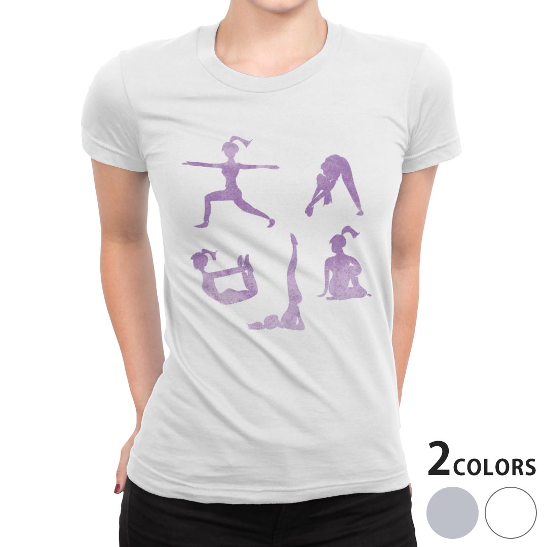 tシャツ レディース 半袖 白地 デザイン M L 白 ホワイト グレー Tシャツ ティーシャツ T shirt 013606 ヨガ 女性 体操