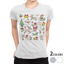 tシャツ レディース 半袖 白地 デザイン M L 白 ホワイト グレー Tシャツ ティーシャツ T shirt 013795 クリスマス サンタ トナカイ