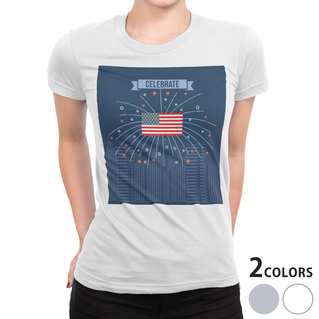 tシャツ レディース 半袖 白地 デザイン M L 白 ホワイト グレー Tシャツ ティーシャツ T shirt 013820 アメリカ 国旗