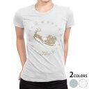 tシャツ レディース 半袖 白地 デザイン M L 白 ホワイト グレー Tシャツ ティーシャツ T shirt 013847 クリスマス サンタ シルエット