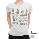 tシャツ レディース 半袖 白地 デザイン M L 白 ホワイト グレー Tシャツ ティーシャツ T shirt 013850 クリスマス サンタ トナカイ