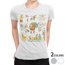 tシャツ レディース 半袖 白地 デザイン M L 白 ホワイト グレー Tシャツ ティーシャツ T shirt 013853 サンタ 動物 クリスマス