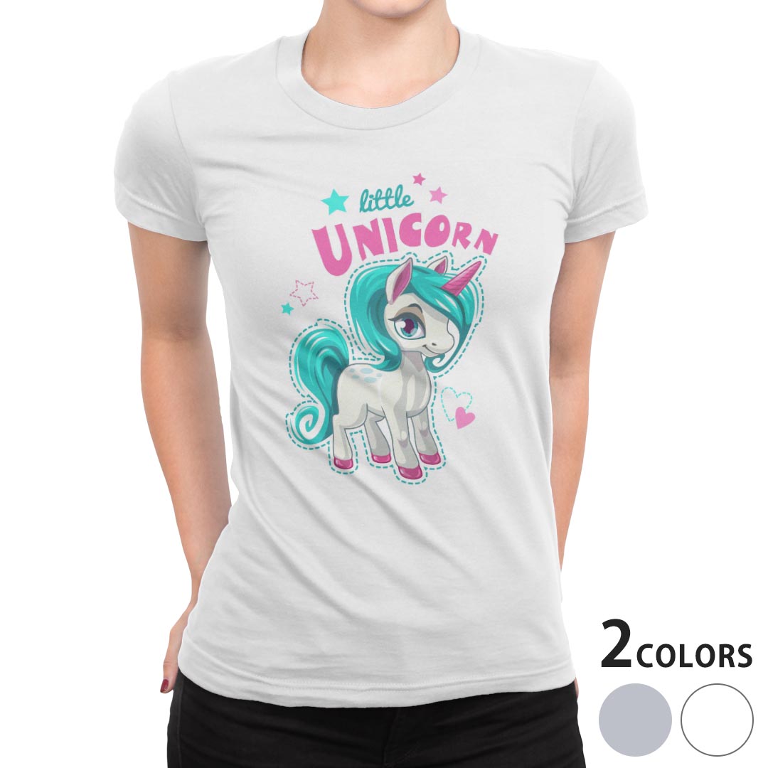 tシャツ レディース 半袖 白地 デザイン M L 白 ホワイト グレー Tシャツ ティーシャツ T shirt 013898 ユニコーン　星　ハート kabekore-11263131 kabeコレ パッケージ画像