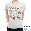 tシャツ レディース 半袖 白地 デザイン M L 白 ホワイト グレー Tシャツ ティーシャツ T shirt 013955 クリスマス サンタ トナカイ