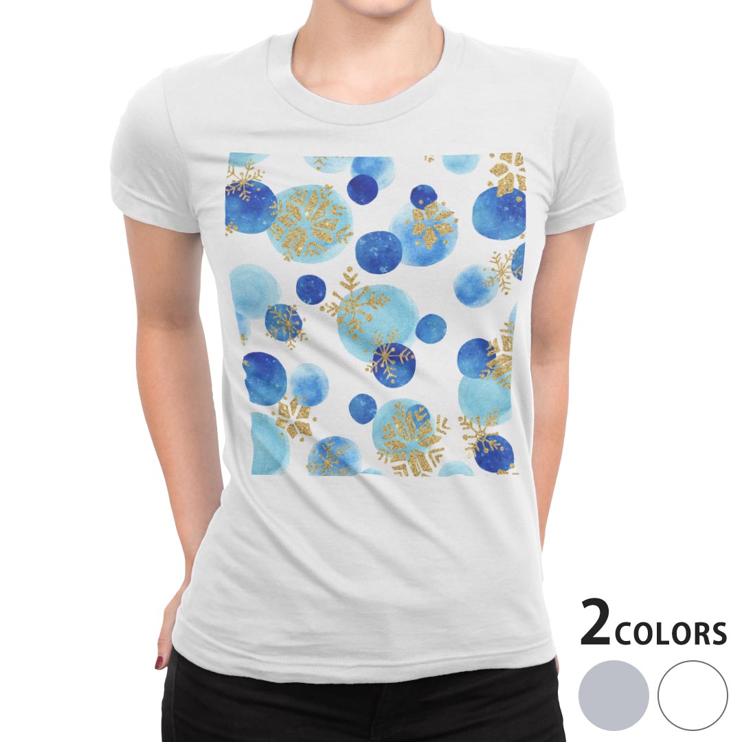 tシャツ レディース 半袖 白地 デザイン M L 白 ホワイト グレー Tシャツ ティーシャツ T shirt 014015 雪　結晶