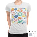 tシャツ レディース 半袖 白地 デザイン S M L XL Tシャツ ティーシャツ T shirt 014088 カラフル　ヤシの木　リゾート