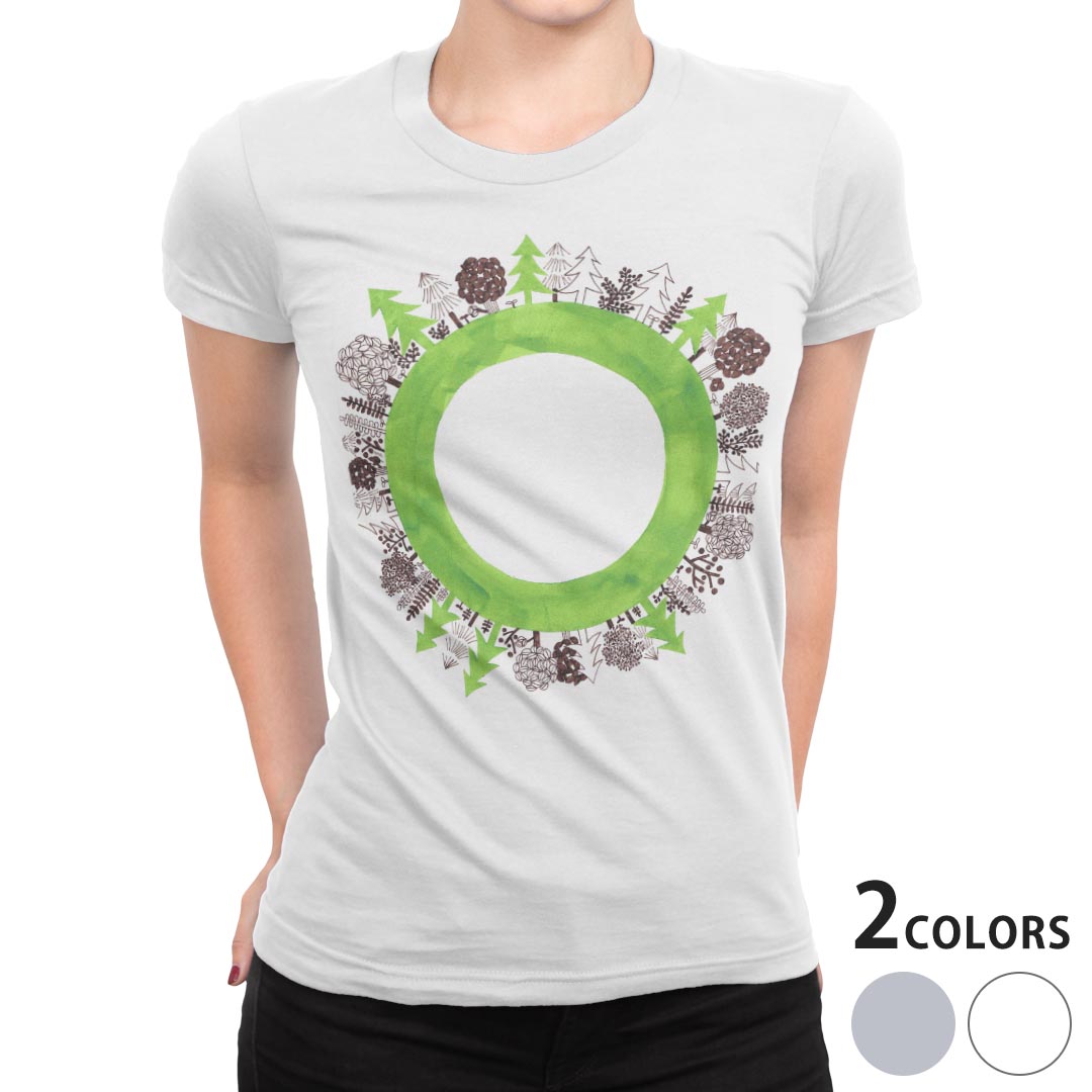 tシャツ レディース 半袖 白地 デザイン M L 白 ホワイト グレー Tシャツ ティーシャツ T shirt 014213 風景　木　植物(4)