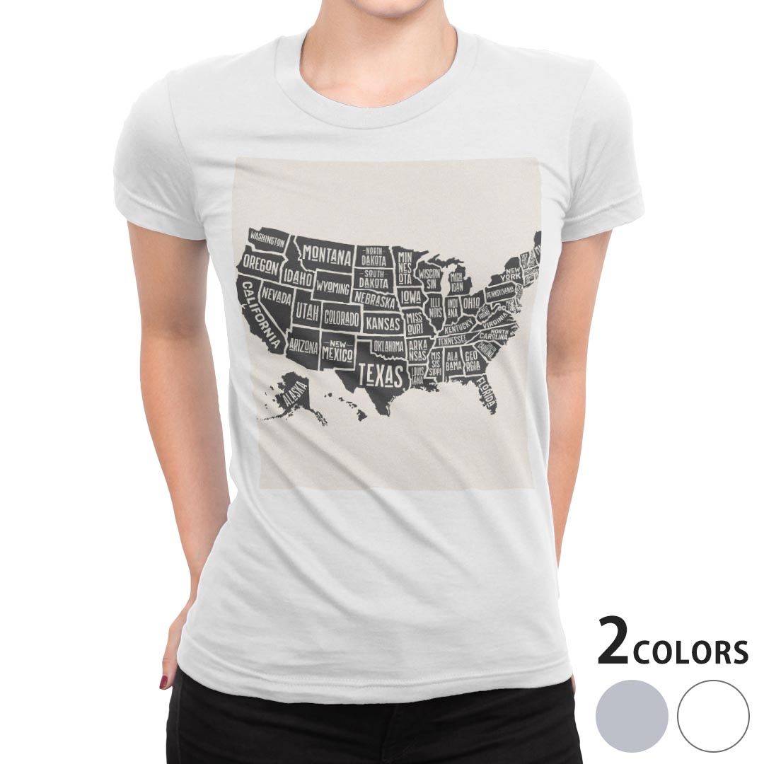 tシャツ レディース 半袖 白地 デザイン S M L XL Tシャツ ティーシャツ T shirt 014307 アメリカ　地図　外国