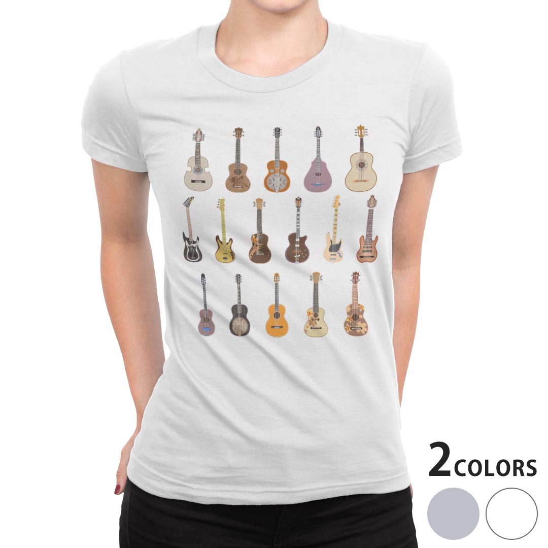 tシャツ レディース 半袖 白地 デザイン S M L XL Tシャツ ティーシャツ T shirt 014362 ギター　音楽　楽器