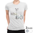 tシャツ レディース 半袖 白地 デザイン M L 白 ホワイト グレー Tシャツ ティーシャツ T shirt 014435 自転車 おしゃれ