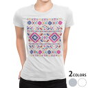 tシャツ レディース 半袖 白地 デザイン M L 白 ホワイト グレー Tシャツ ティーシャツ T shirt 014448 ネイティブ柄 カラフル(4)