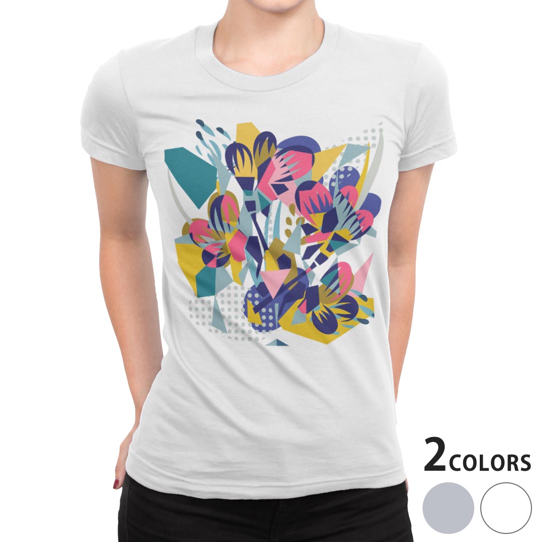 tシャツ レディース 半袖 白地 デザイン M L 白 ホワイト グレー Tシャツ ティーシャツ T shirt 014572 模様 ユニーク カラフル