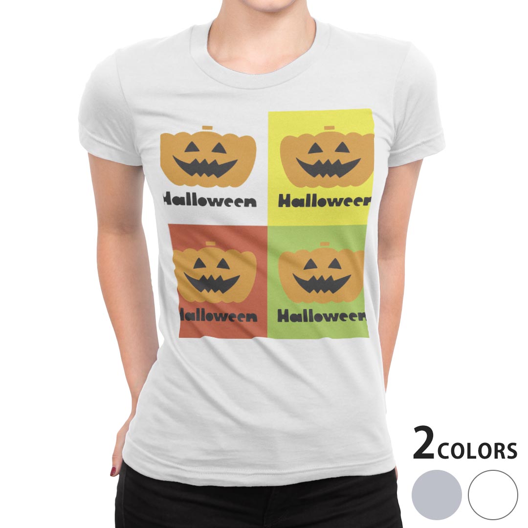 tシャツ レディース 半袖 白地 デザイン M L 白 ホワイト グレー Tシャツ ティーシャツ T shirt 014733 ハロウィン かぼちゃ