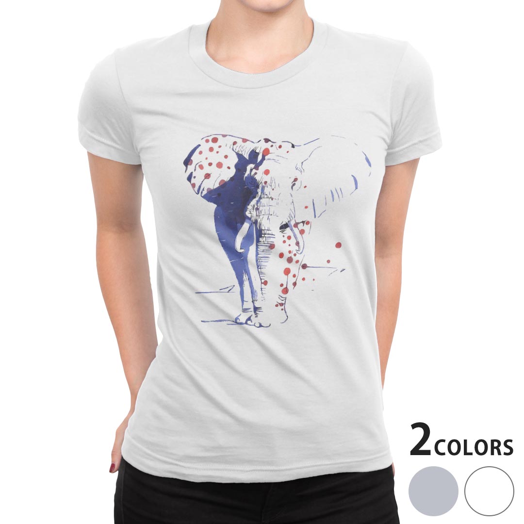 tシャツ レディース 半袖 白地 デザイン M L 白 ホワイト グレー Tシャツ ティーシャツ T shirt 014750 像　動物　おしゃれ