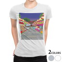 tシャツ レディース 半袖 白地 デザイン M L 白 ホワイト グレー Tシャツ ティーシャツ T shirt 014868 お祭り 風景 テキ屋 屋台