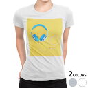 tシャツ レディース 半袖 白地 デザイン M L 白 ホワイト グレー Tシャツ ティーシャツ T shirt 014884 ヘッドホン 音楽 黄色 イエロー