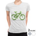 tシャツ レディース 半袖 白地 デザイン M L 白 ホワイト グレー Tシャツ ティーシャツ T shirt 014901 自転車 葉っぱ シルエット