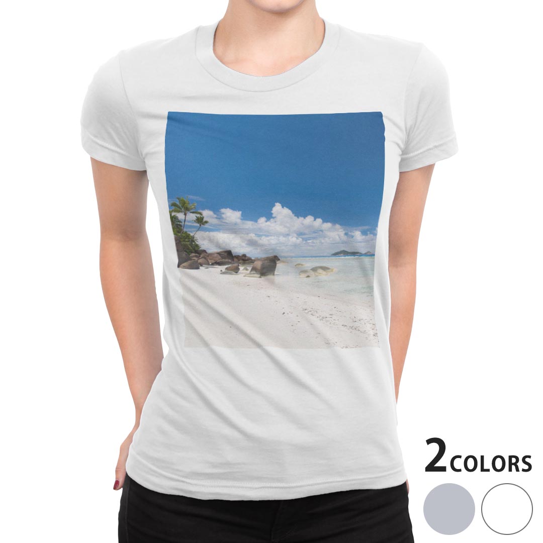 tシャツ レディース 半袖 白地 デザイン M L 白 ホワイト グレー Tシャツ ティーシャツ T shirt 014935 夏　海　海岸　自然 kabekore-11249002 kabeコレ パッケージ画像
