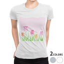 tシャツ レディース 半袖 白地 デザイン M L 白 ホワイト グレー Tシャツ ティーシャツ T shirt 014938 花 チューリップ 春